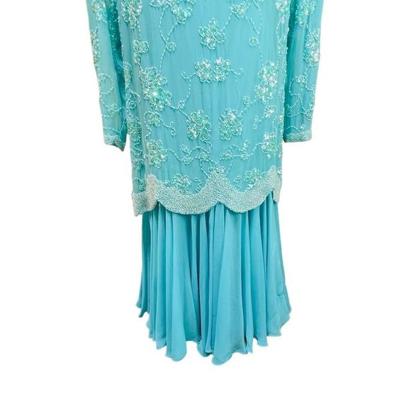 Vintage 70’s Light Blue 100% Silk Formal Dress 2 Piece Slip & Long Beade… - Picture 4 of 15